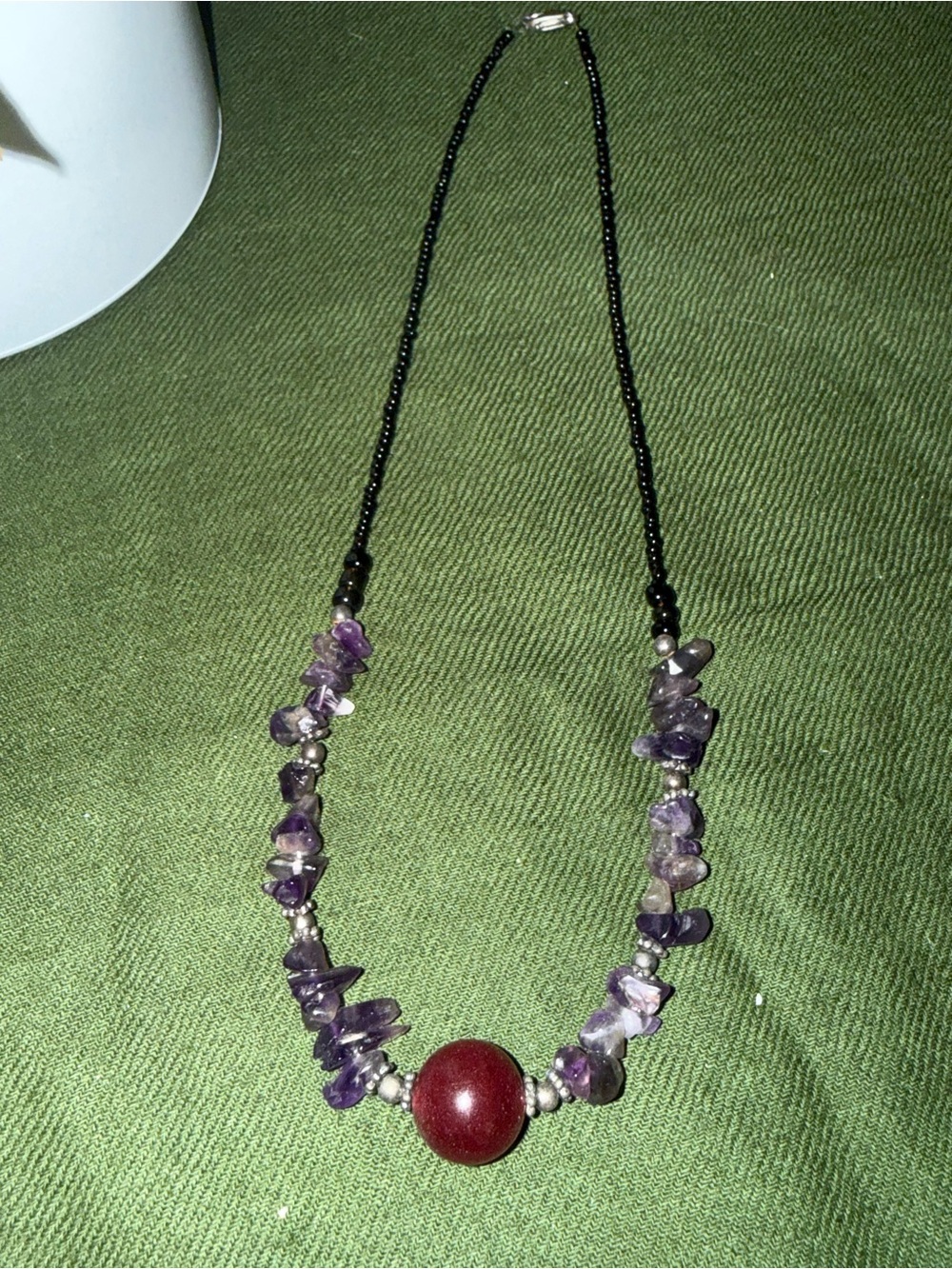 Purple Chip & Red Accent Bead Necklace